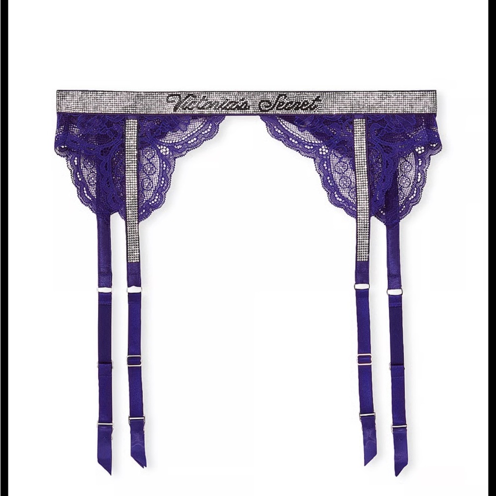 Victoria Secret Navy Blue Rhinestone Garter Belt